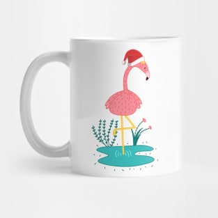 Cute Pink Flamingo Wear Santa Hat Mug